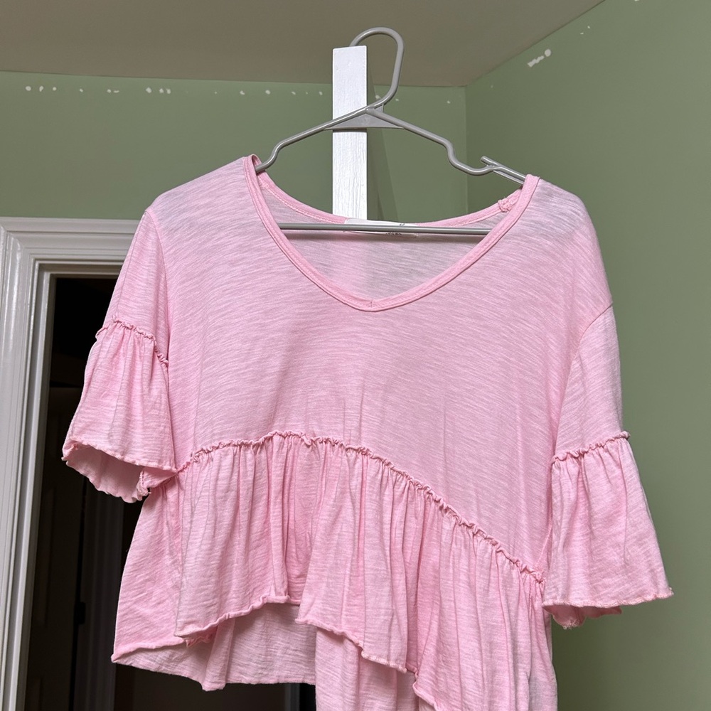 Altar'd State Light Pink Ruffle-Hem Crop Top
